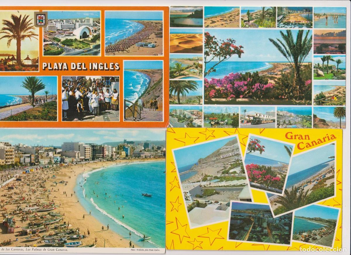 Postcards: Gran Canaria. Lote de 4 postales: Vistas, Playa del Ingl&eacute;s y Playa de las Canteras. escritas dorso
