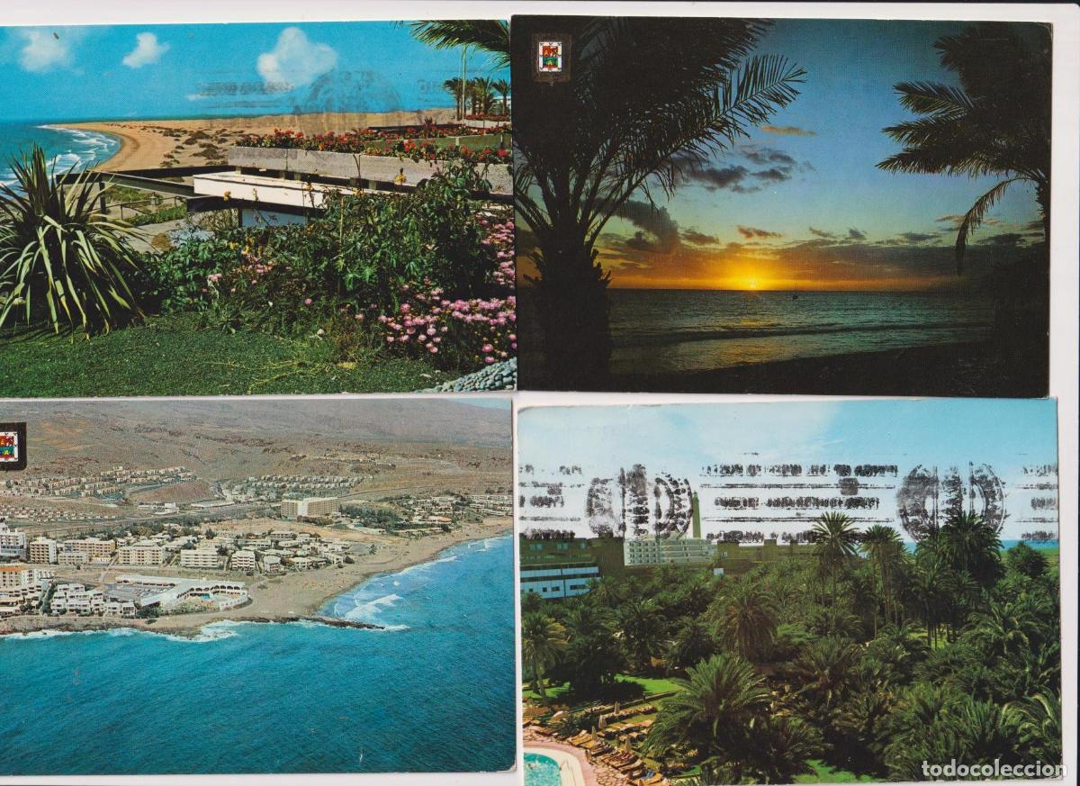 Postcards: Gran Canaria. lote de 4 postales: Playa del Ingl&eacute;s, San Agust&iacute;n y Maspalomas. Franqueadas en 71, 74,