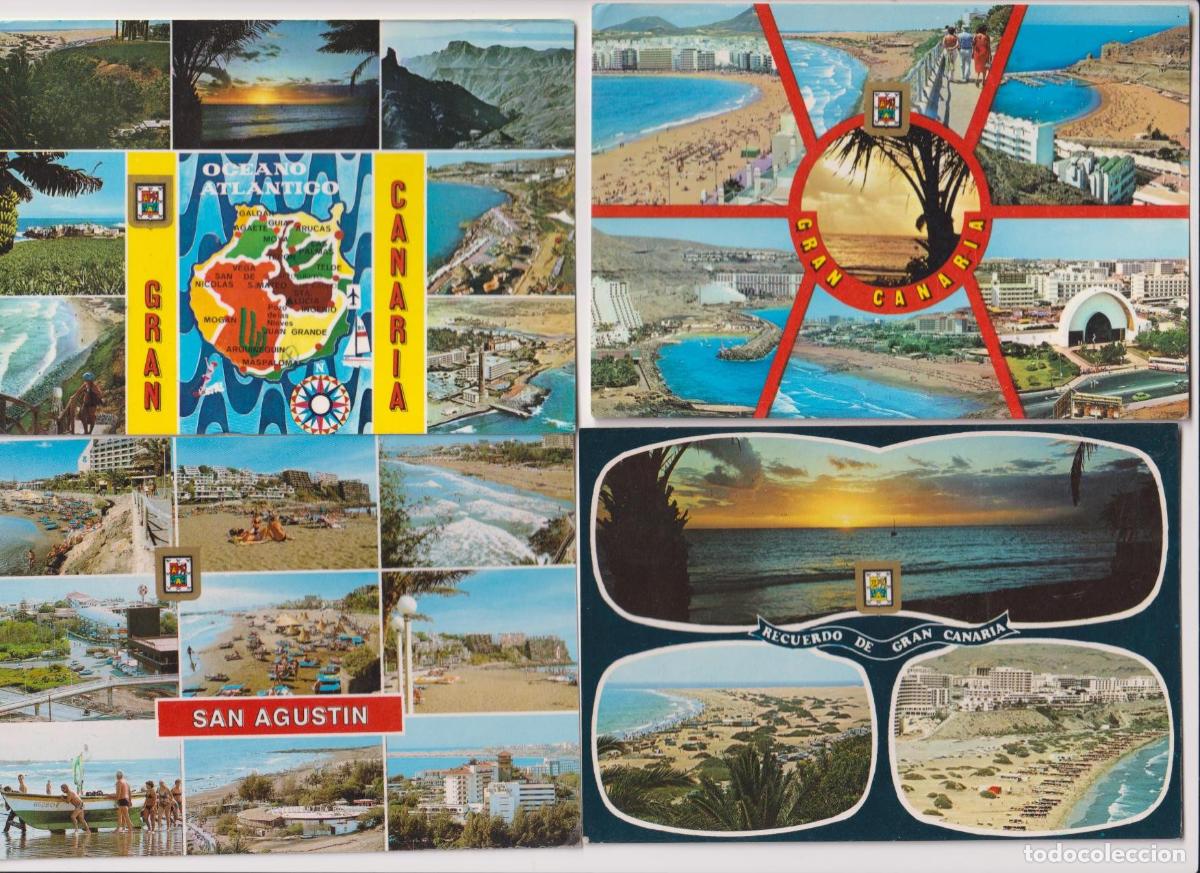 Postcards: Gran Canaria. Lote de 4 Postales: San Agust&iacute;n y Vistas. Franqueadas y fechadas, 81, 82 y 83