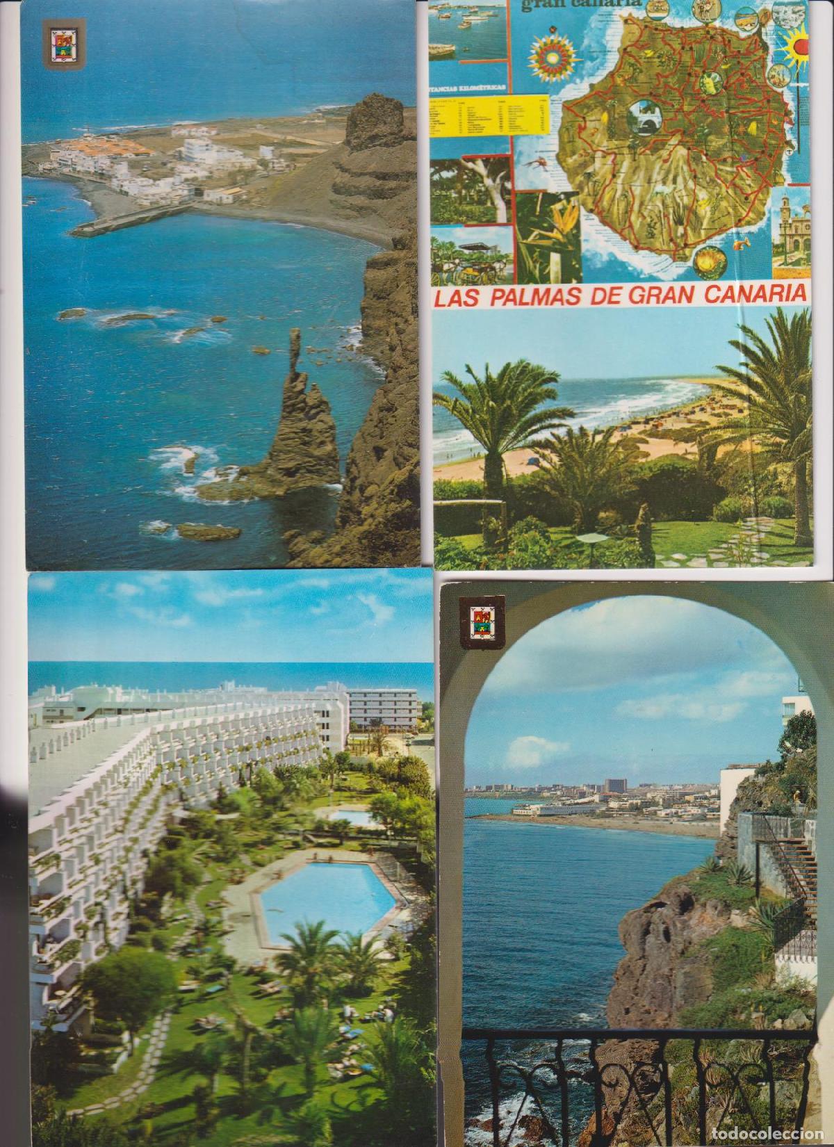 Postcards: Gran Canaria. Lote de 4 postales: Vistas y Dedo de Dios. 2 franqueadas a&ntilde;os 82 y 83