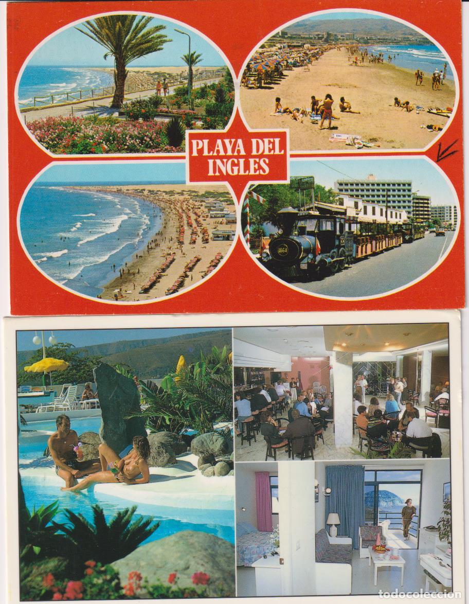 Postales: Gran Canaria. Lote de 2 postales: Playa del Ingl&eacute;s y Puerto Azul. Franqueadas y fechadas