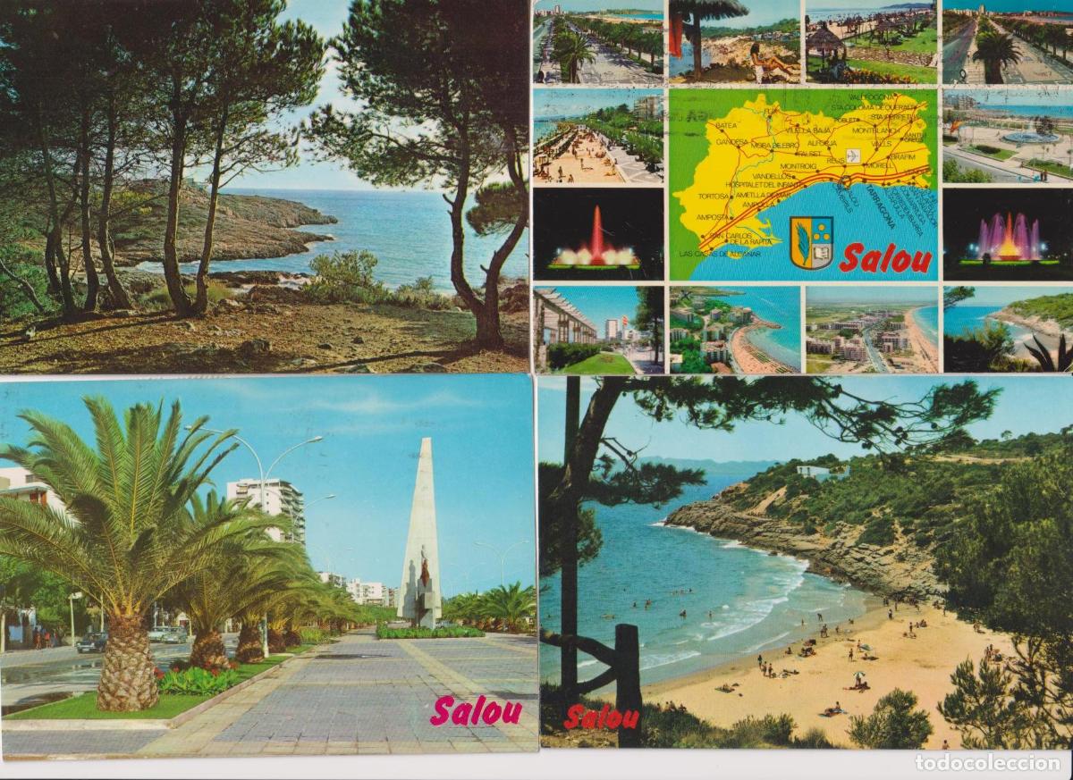 Postales: Costa Dorada. lote de 4 postales de Salou. Franqueadas y fechadas en a&ntilde;os 70 y 80