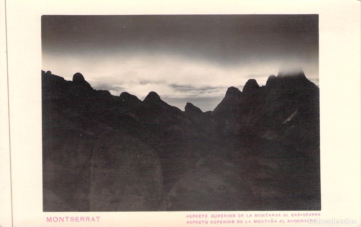 Postales: Postal de la Monta&ntilde;a de Montserrat al Anochecer, Barcelona