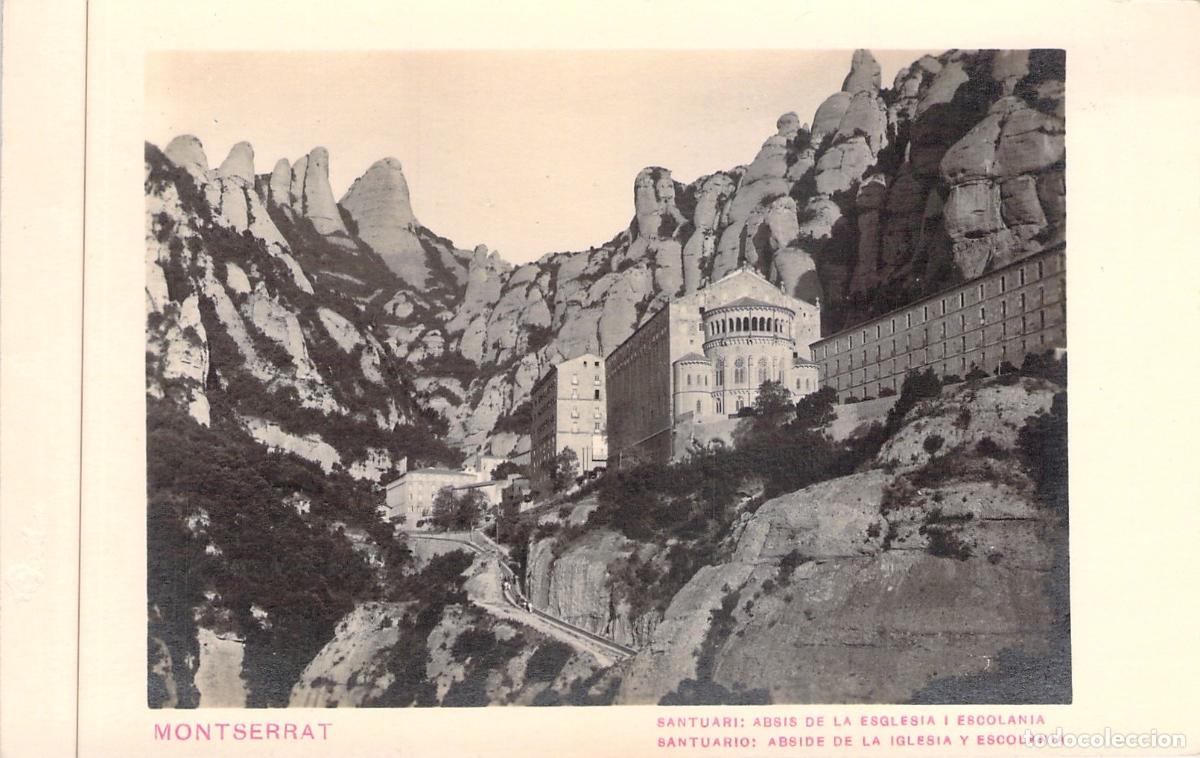 Postales: Postal del Santuario de Montserrat: &Aacute;bside de la Iglesia y Escolan&iacute;a