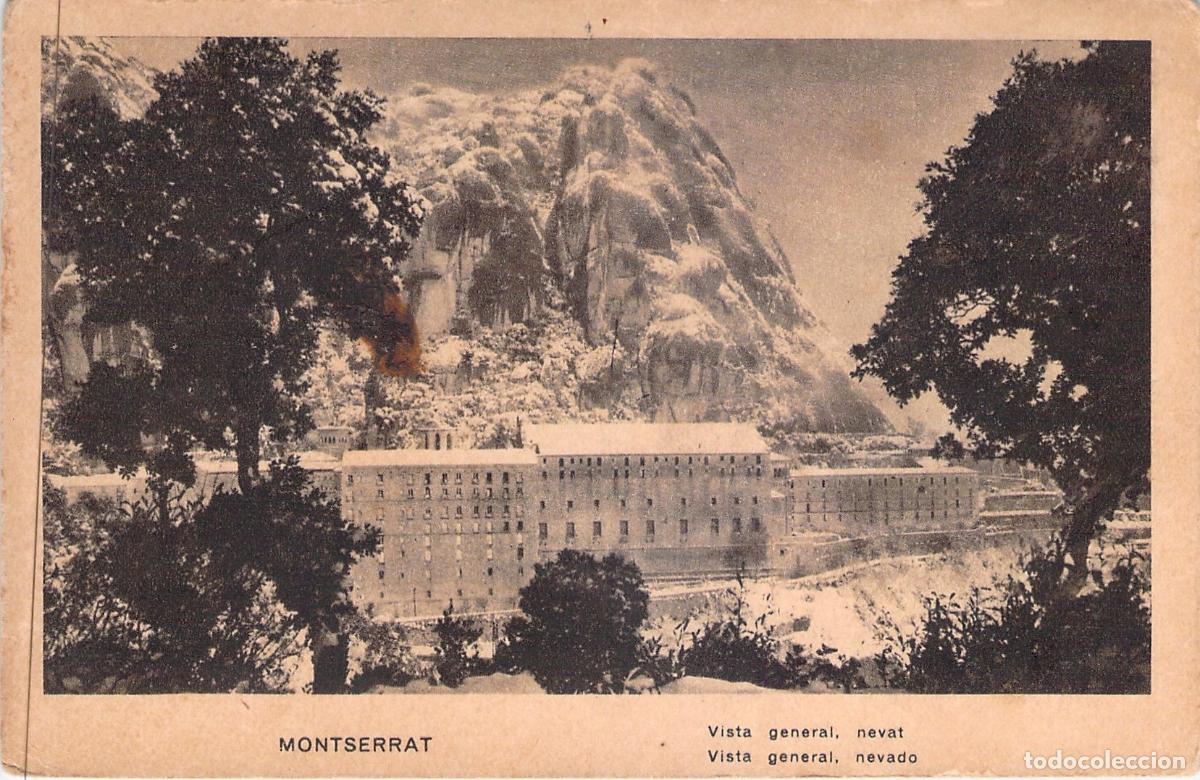 Postales: Postal del Monasterio de Montserrat con Paisaje Nevado, Barcelona