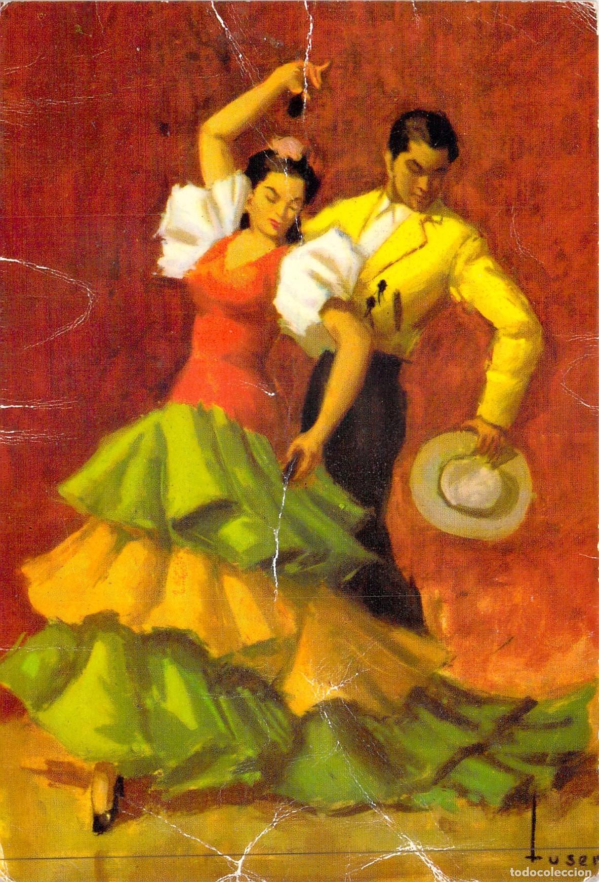 Postales: Postal Ilustrada de Baile Flamenco Pareja Andaluc&iacute;a
