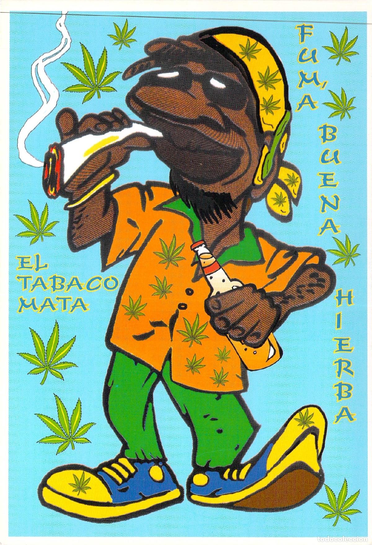 Postales: Postal Humor&iacute;stica de Rastafari Fuma Buena Hierba