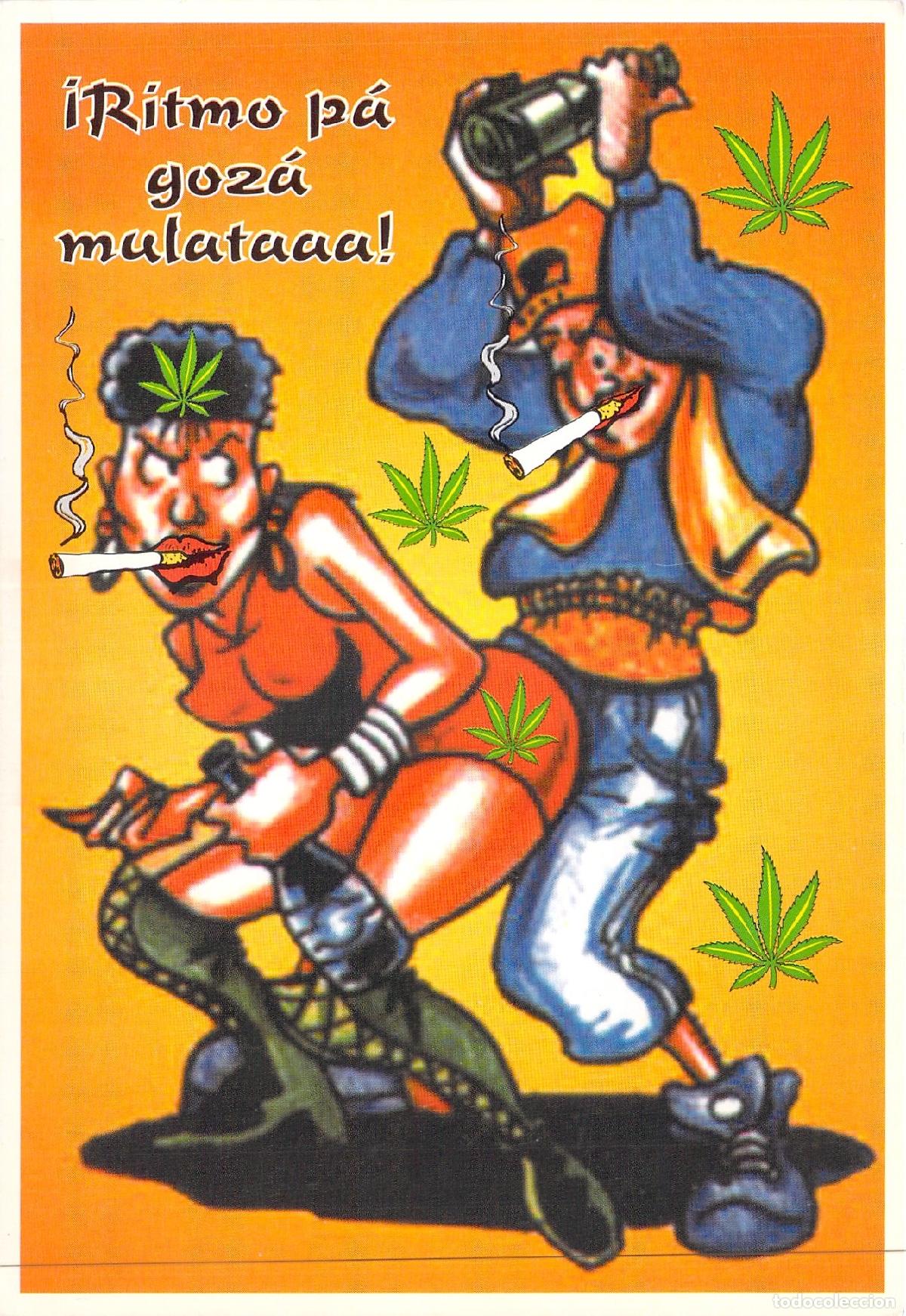 Postales: Postal de Humor Ilustrada Ritmo para Gozar Mulata Marihuana