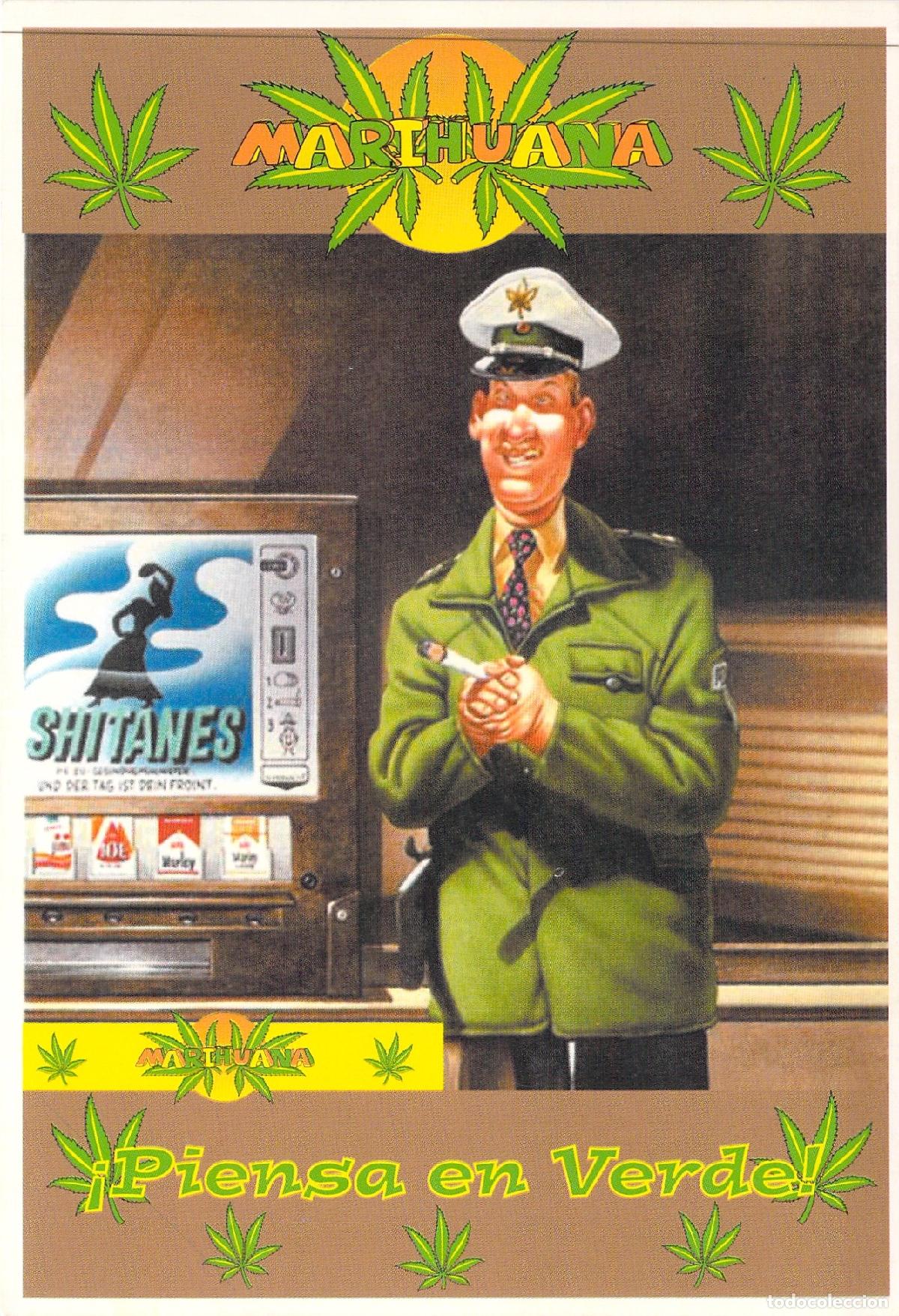 Postales: Postal Sat&iacute;rica Marihuana Piensa en Verde Caricatura