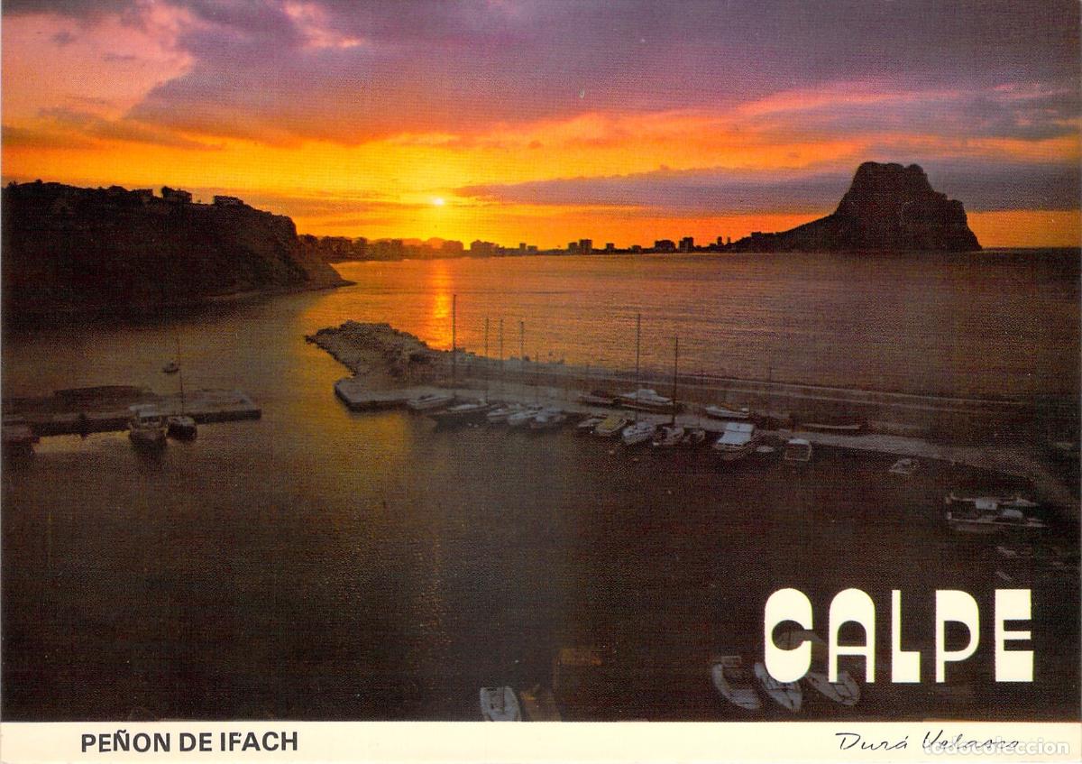 Postales: Postal de Calpe Alicante Pe&ntilde;&oacute;n de Ifach Puesta de Sol en el Puerto