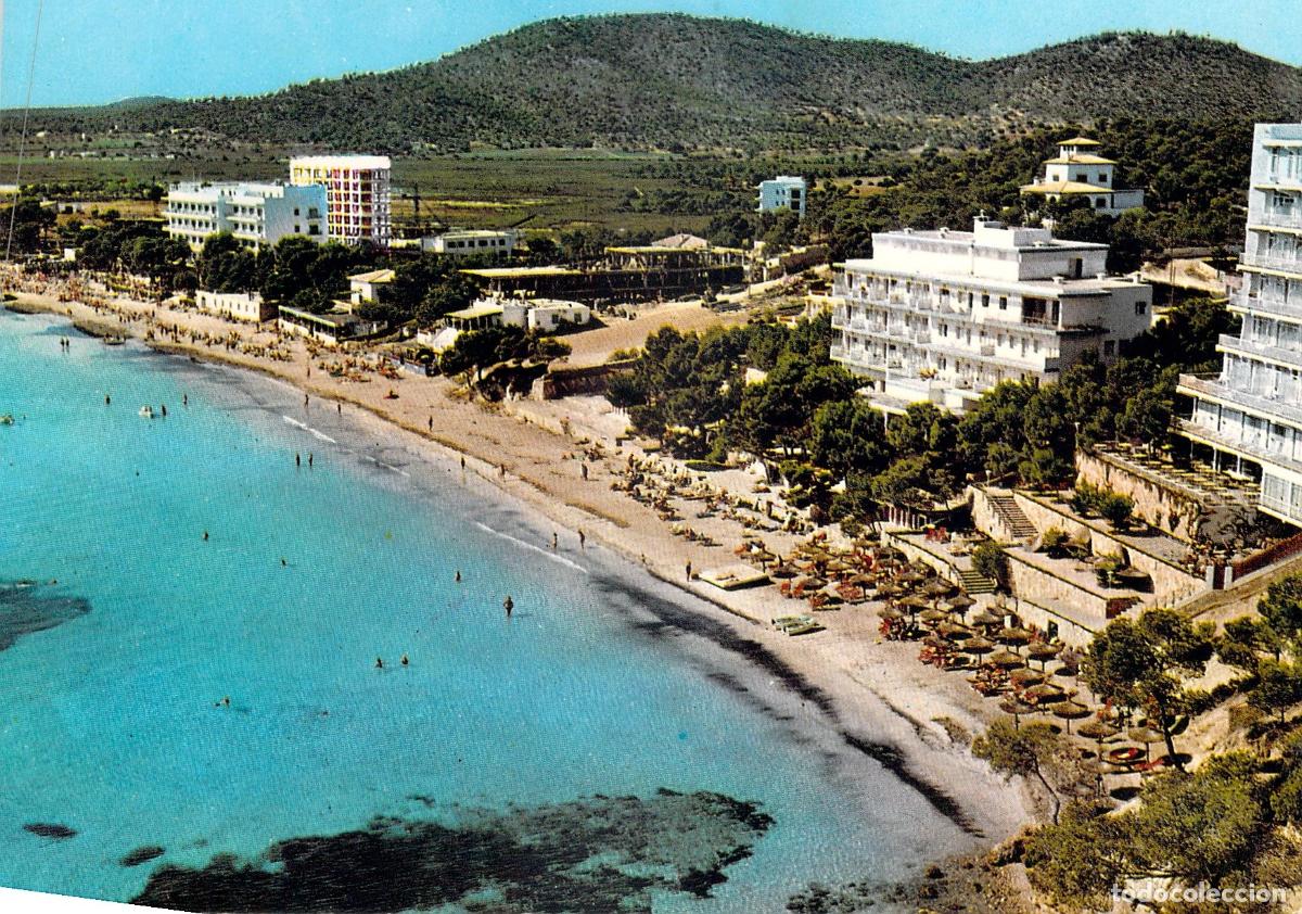 Postales: Postal de la Playa de Magaluf en Mallorca con Hoteles y Ba&ntilde;istas