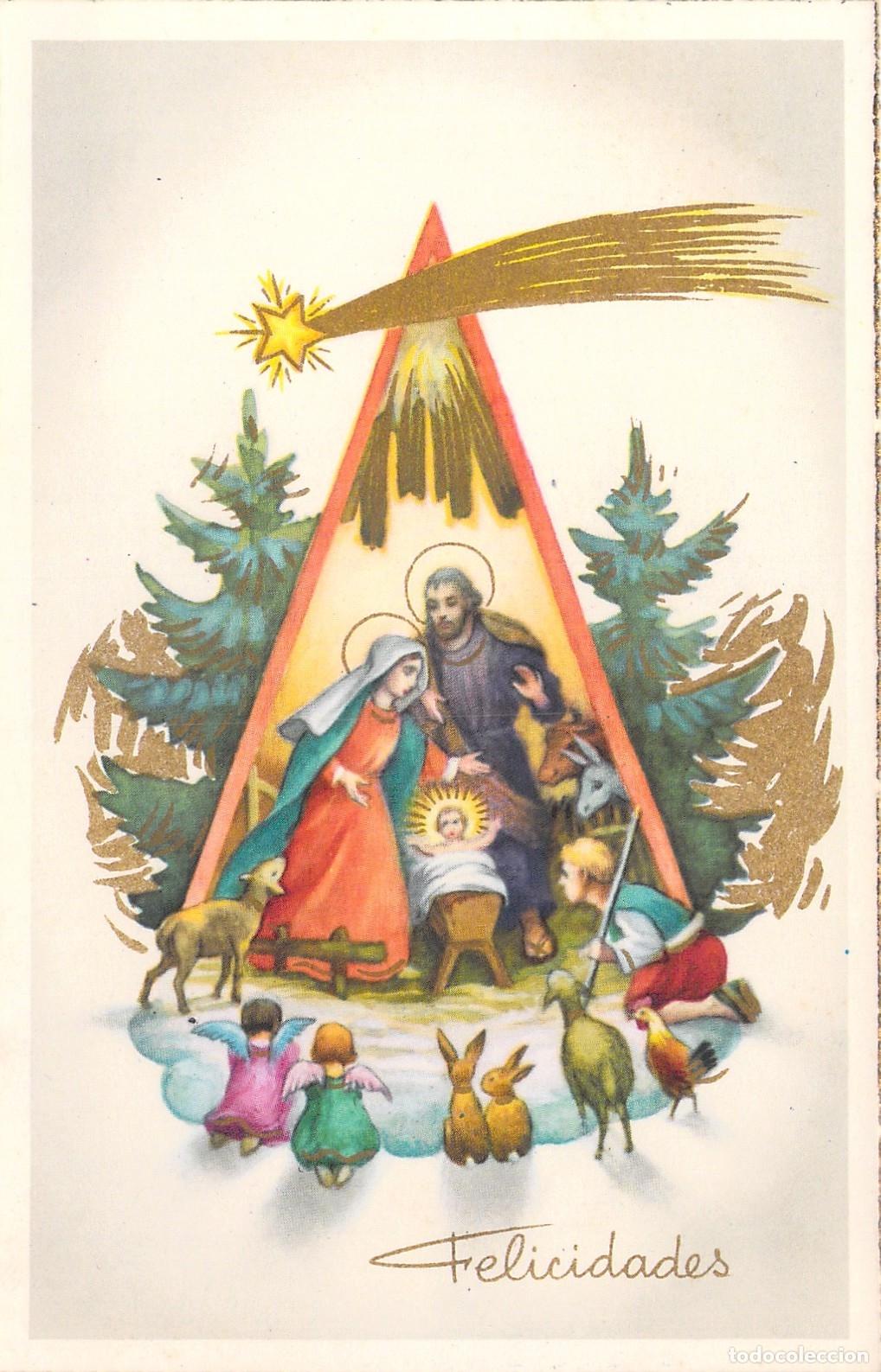 Postales: Postal de Navidad con Ilustraci&oacute;n del Nacimiento y Estrella de Bel&eacute;n