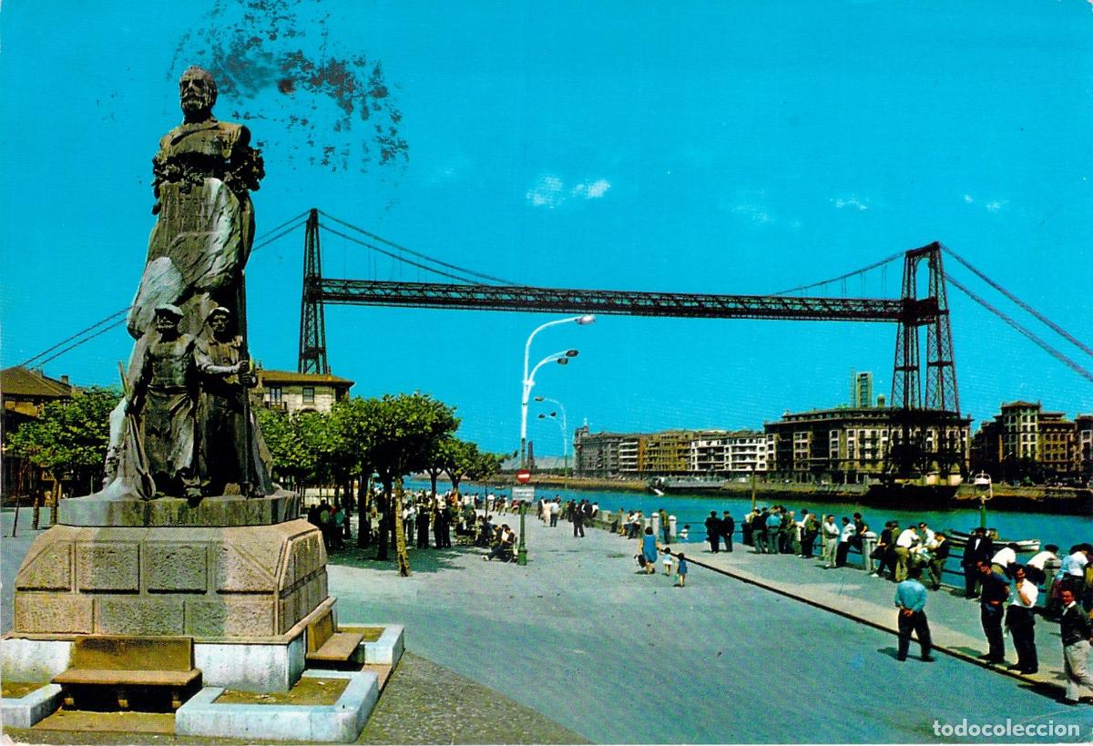 Postales: Postal de Portugalete, Puente de Vizcaya y Monumento a V. Ch&aacute;varri