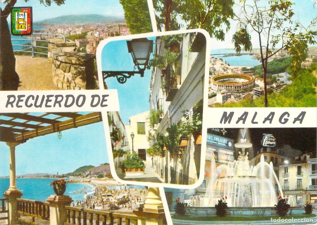 Postales: Postal Recuerdo de M&aacute;laga con Vistas de la Ciudad y Plaza de Toros