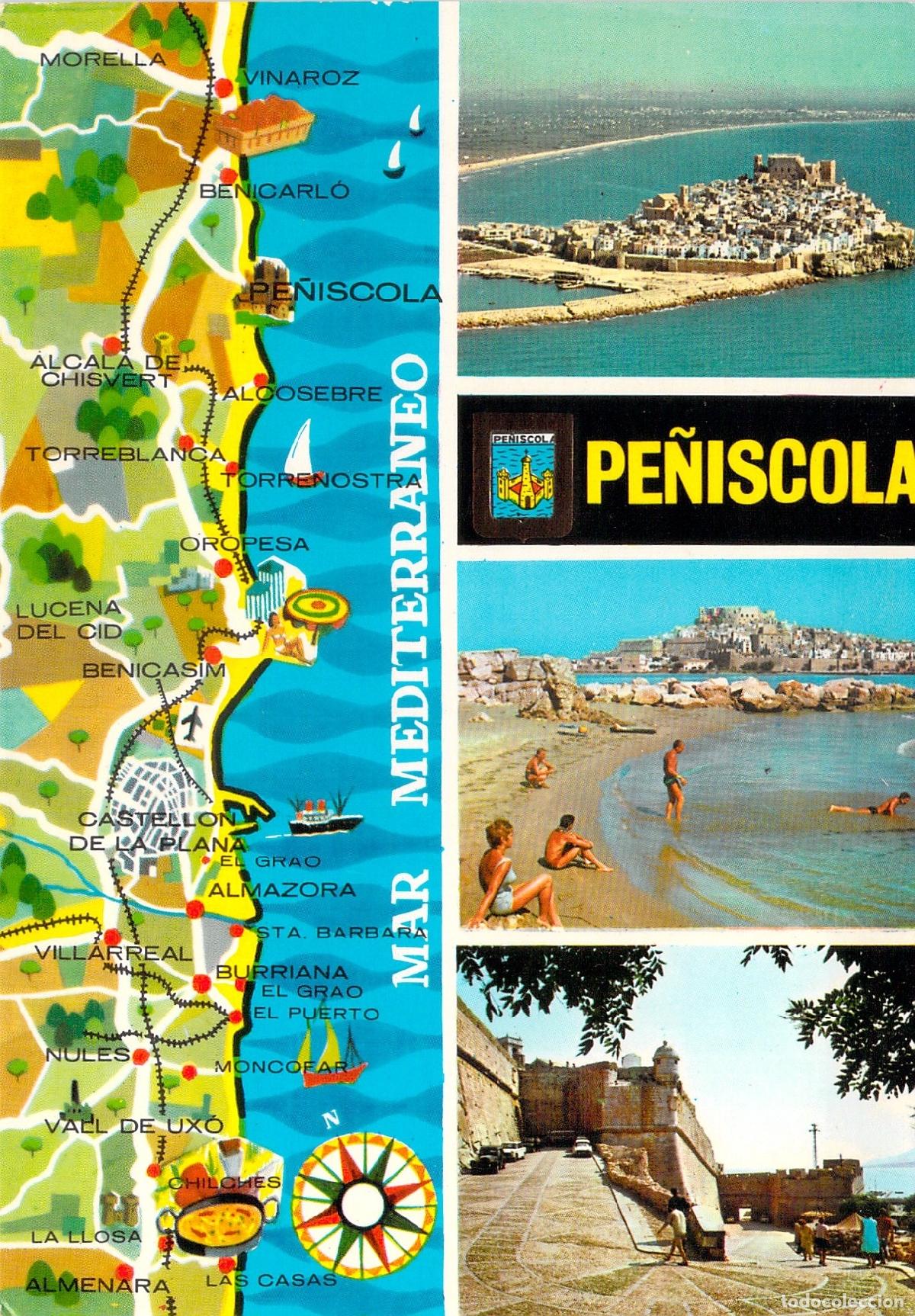 Postales: Postal Multivista de Pe&ntilde;&iacute;scola con Mapa y Castillo de Escudo de Oro