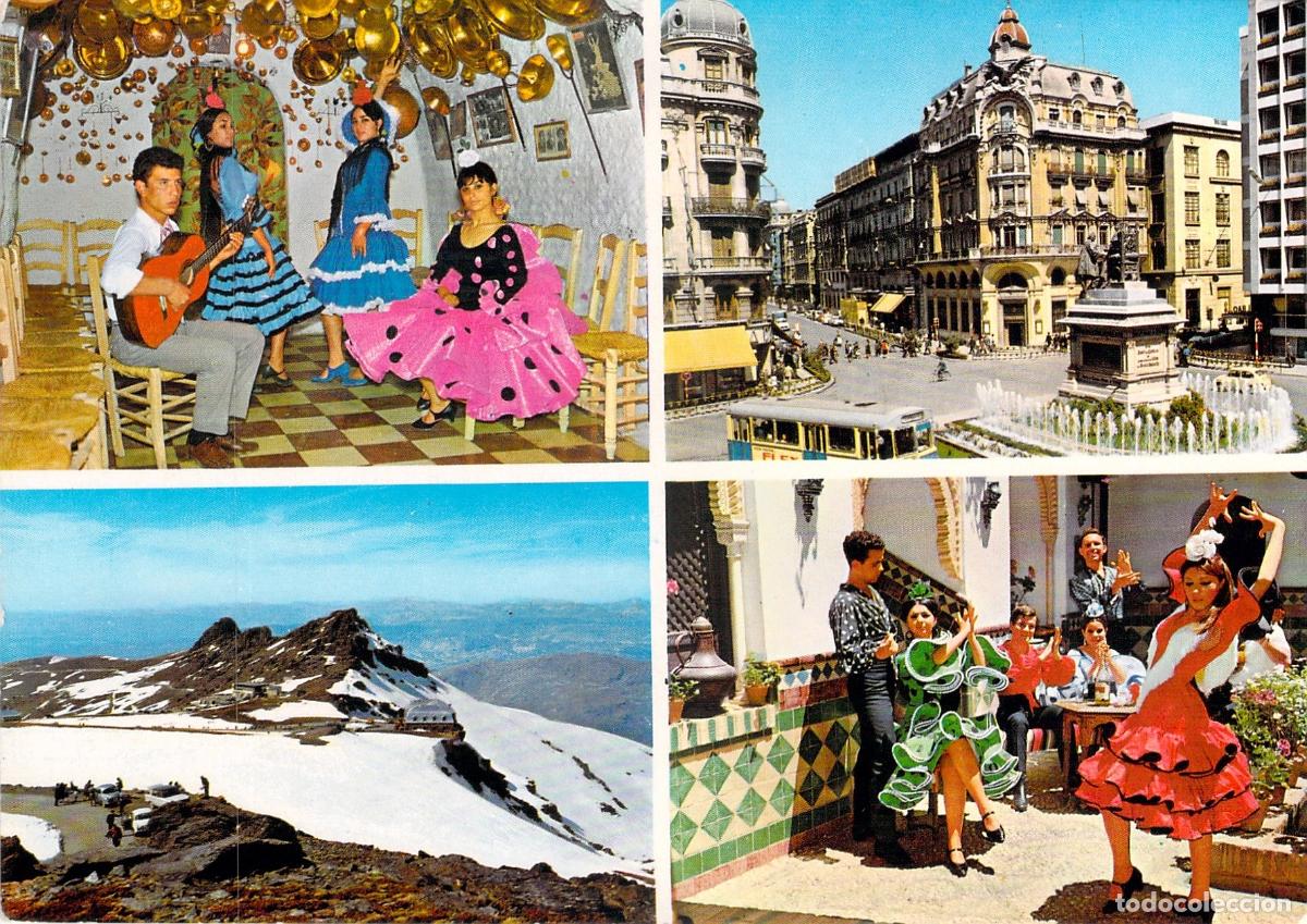 Postales: Postal Multivista de Granada con Flamenco y Sierra Nevada