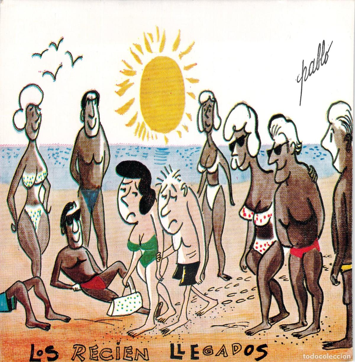 Postales: Postal de Humor de Playa Los Reci&eacute;n Llegados Ilustraci&oacute;n de Pablo