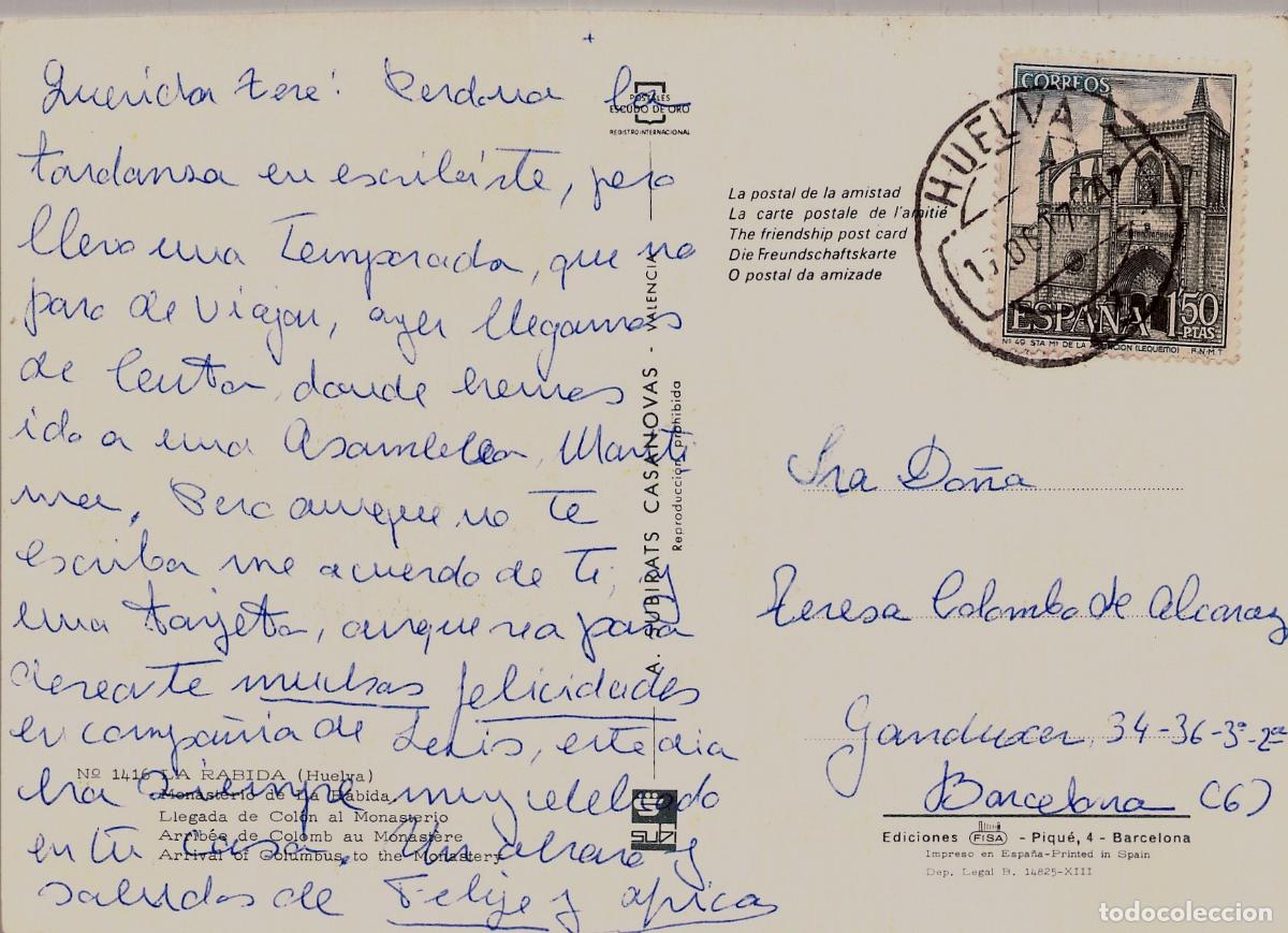 Postales: Postal de la Llegada de Col&oacute;n al Monasterio de la R&aacute;bida en Huelva - Foto 2