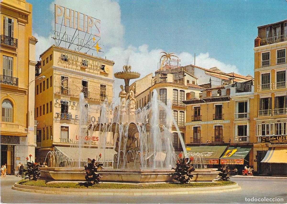 Postales: Postal de la Fuente de la Plaza de Jos&eacute; Antonio en M&aacute;laga