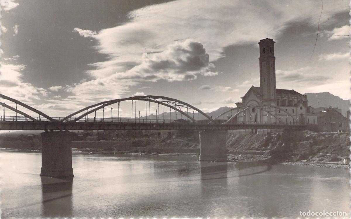 Postales: Postal de Tortosa: Puente sobre el R&iacute;o Ebro e Iglesia