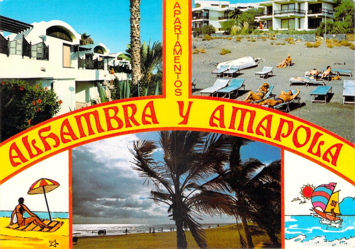 Postales: Postal Apartamentos Alhambra y Amapola, Playa del Ingl&eacute;s, Gran Canaria