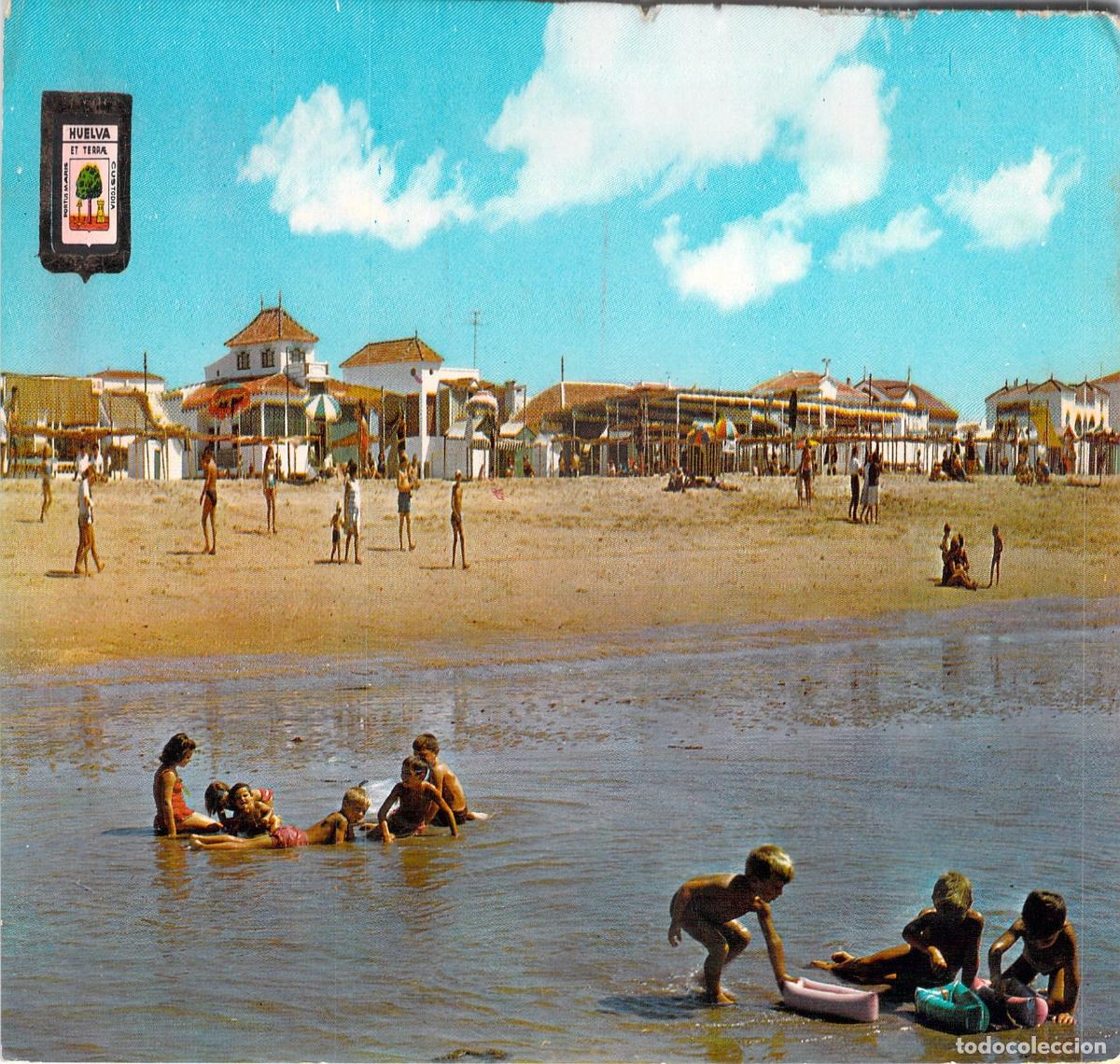 Postales: Postal de la Playa de Punta Umbr&iacute;a en Huelva con Ba&ntilde;istas
