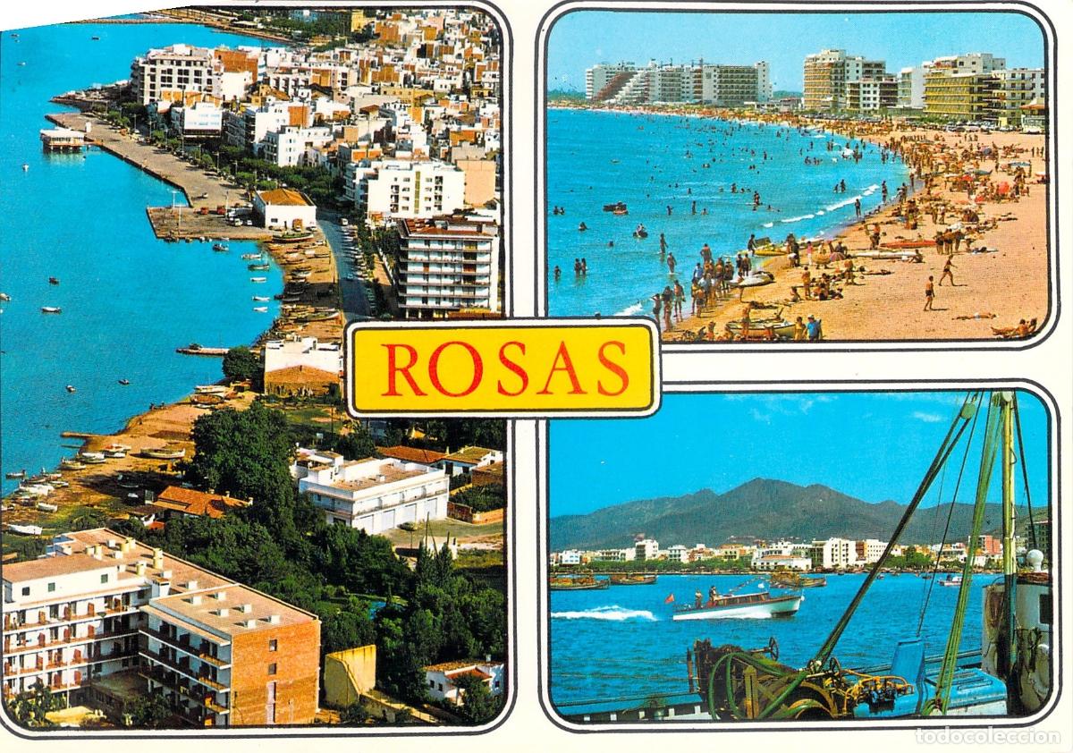 Postales: Postal de Rosas Costa Brava Espa&ntilde;a Vista M&uacute;ltiple de la Playa y Puerto