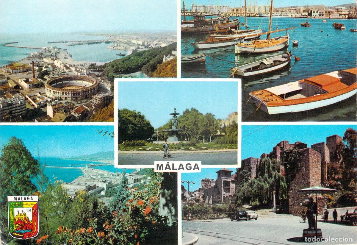 Postales: Postal Multivista de M&aacute;laga con Plaza de Toros y Alcazaba