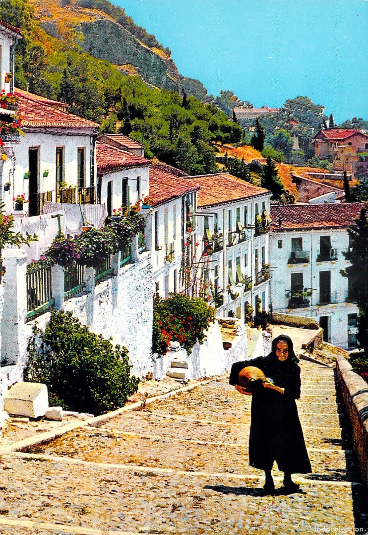 Postales: Postal M&aacute;laga Subida a Gibralfaro con Mujer y C&aacute;ntaro