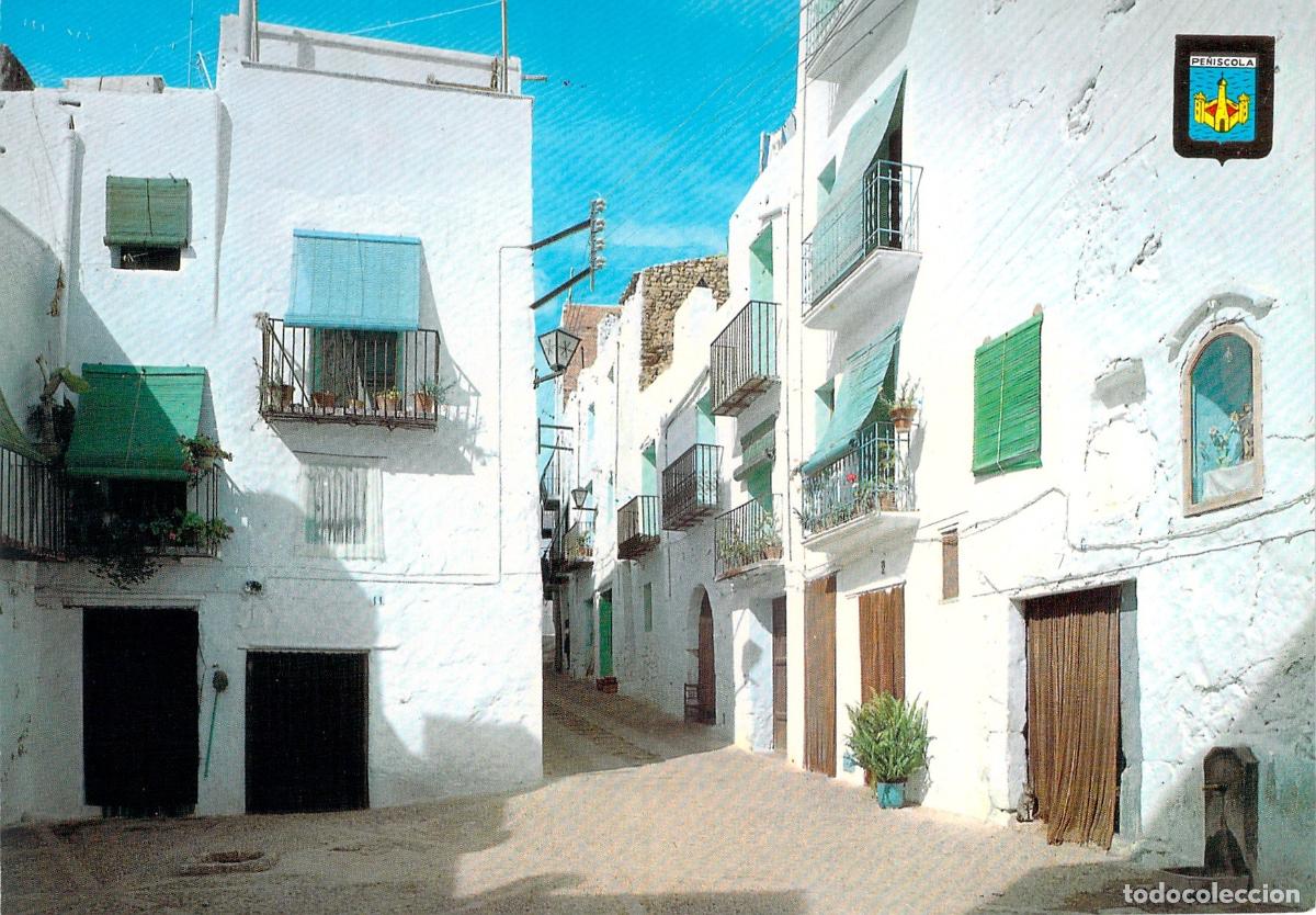 Postales: Postal de Pe&ntilde;&iacute;scola con Calle T&iacute;pica y Casas Blancas, Castell&oacute;n