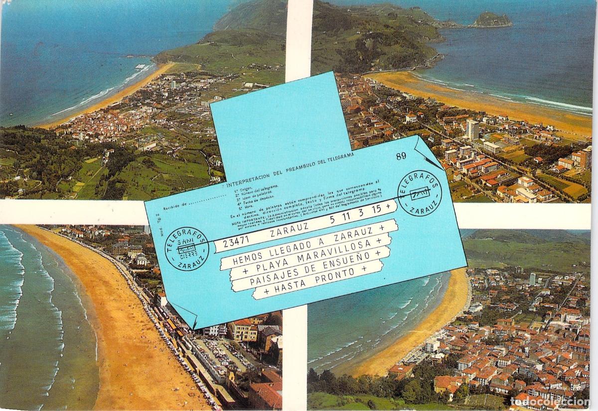 Postales: Postal de Zarautz con Vistas A&eacute;reas y Dise&ntilde;o de Telegrama