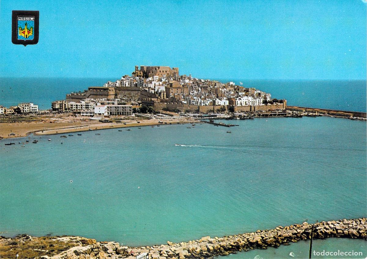 Postales: Postal de la Vista General de Pe&ntilde;&iacute;scola con su Castillo y Mar