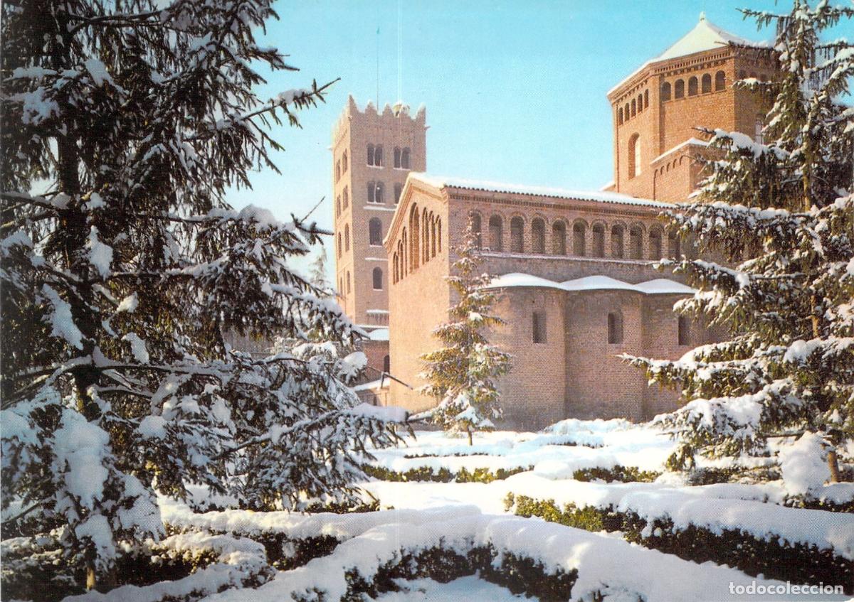 Postales: Postal Monasterio de Santa Mar&iacute;a de Ripoll con Nieve, Gerona