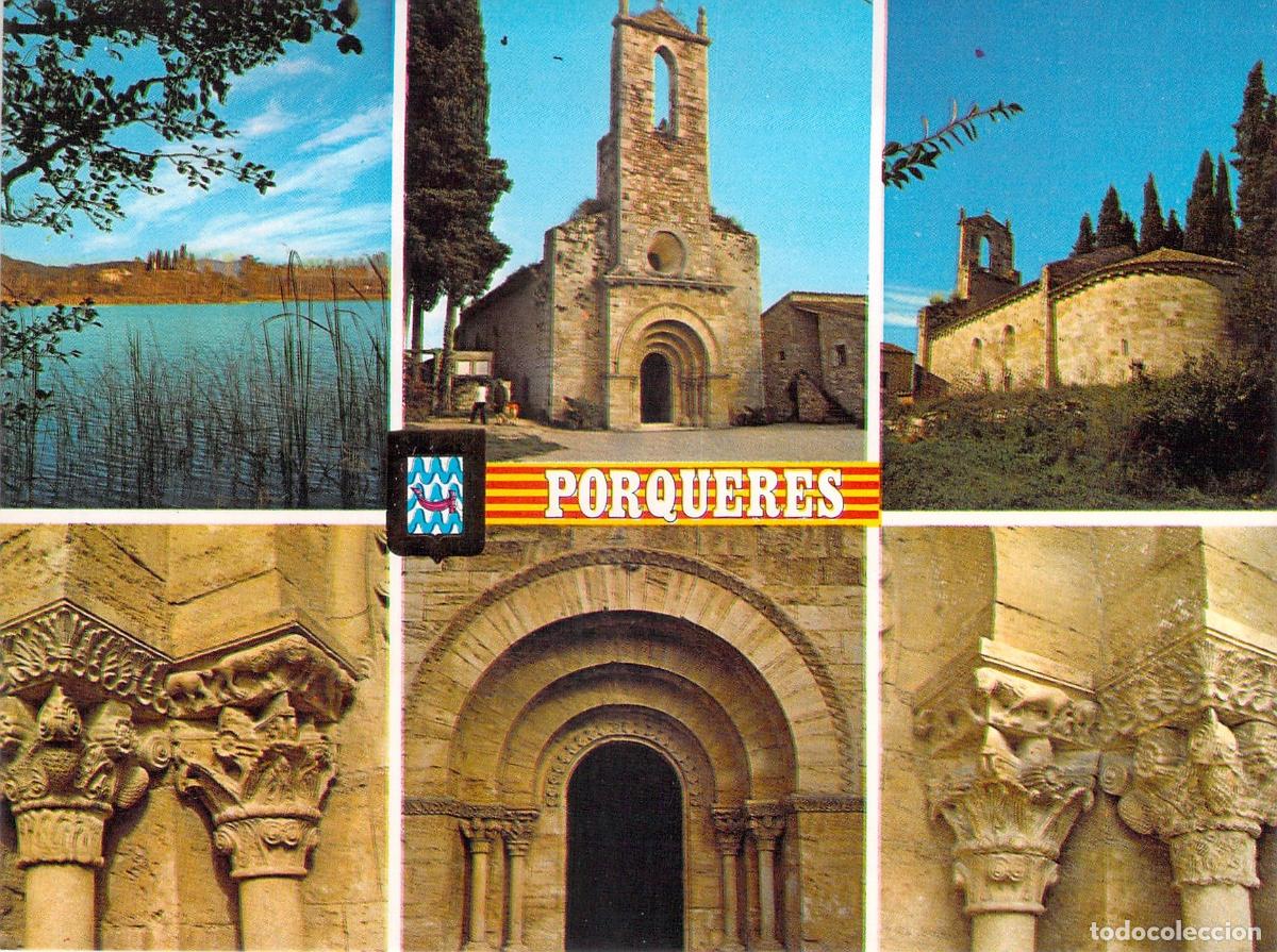 Postales: Postal de Porqueres: Iglesia de Santa Mar&iacute;a y Lago