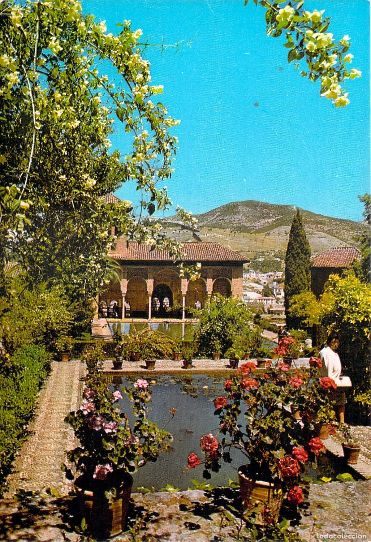 Postales: Postal de los Jardines del Partal, Alhambra de Granada