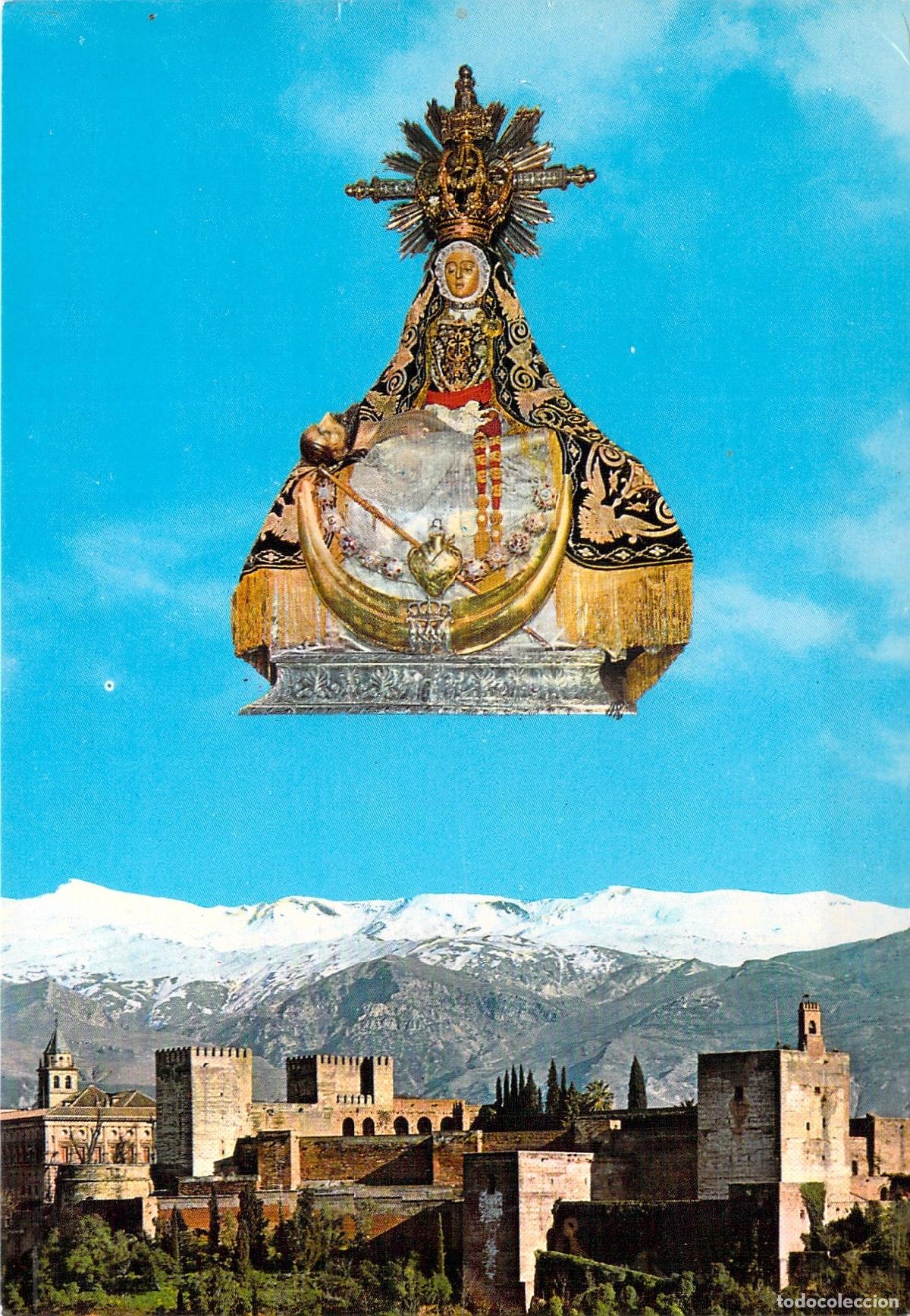 Postales: Postal de Granada con la Virgen de las Angustias y la Alhambra