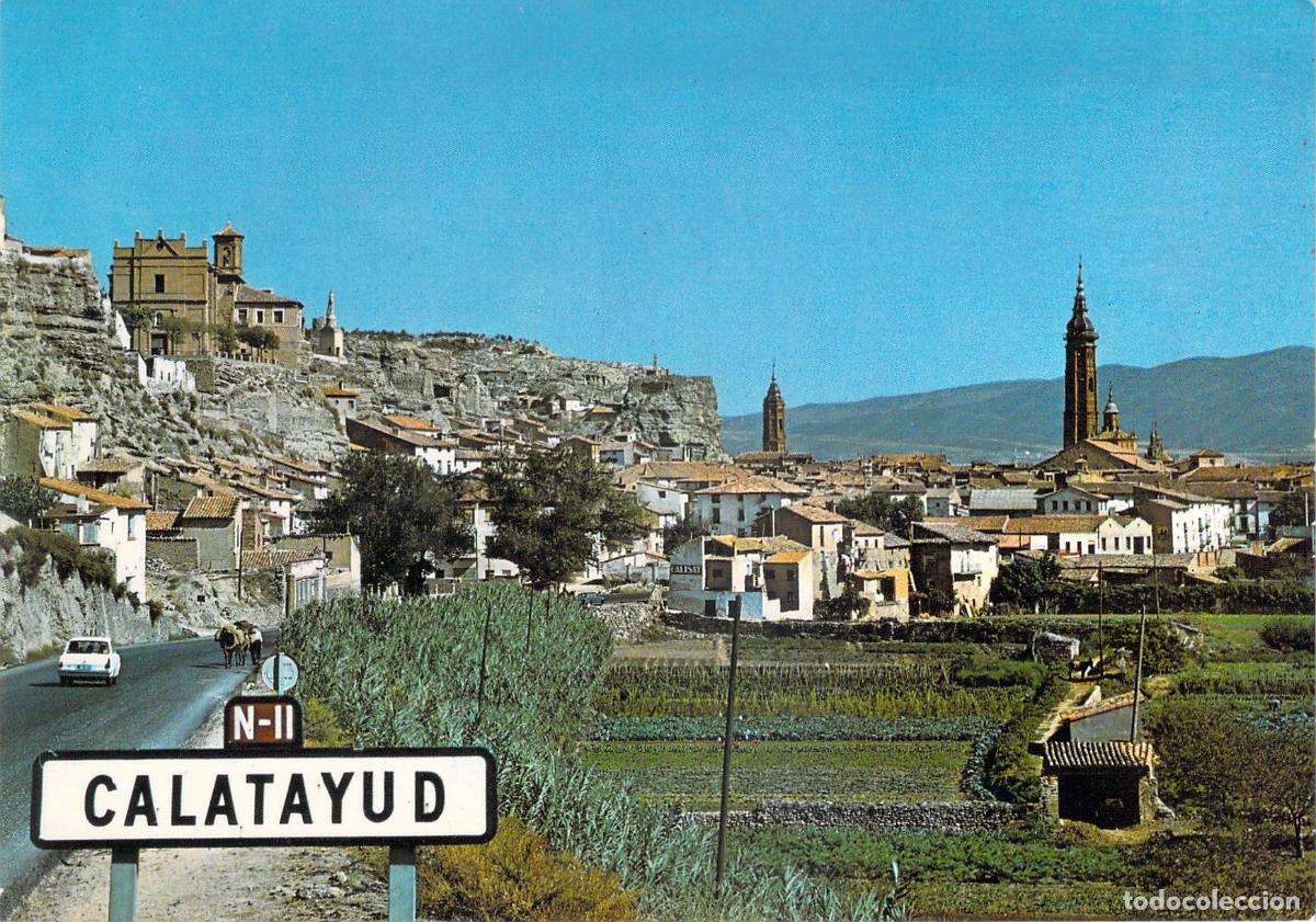 Postales: Postal de Calatayud con vista panor&aacute;mica y La Pe&ntilde;a
