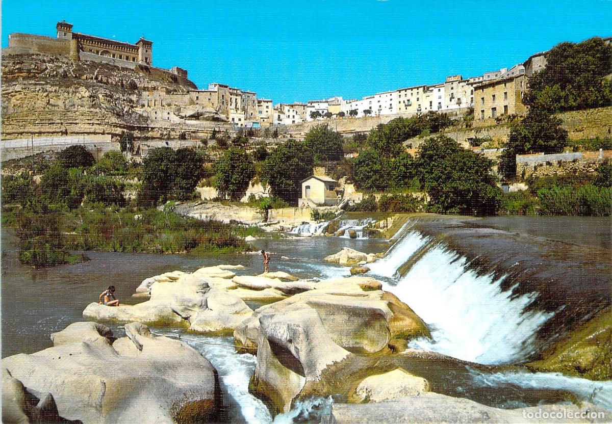 Postales: Postal de Alca&ntilde;iz: Castillo de los Calatravos y R&iacute;o Guadalope, Teruel