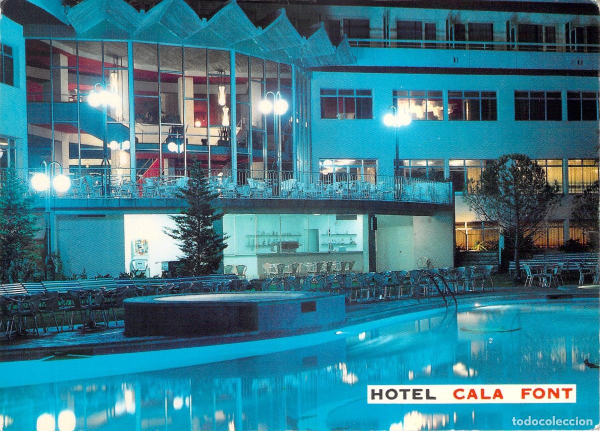 Postales: Postal de la Piscina Nocturna del Hotel Cala Font en Salou Costa Dorada