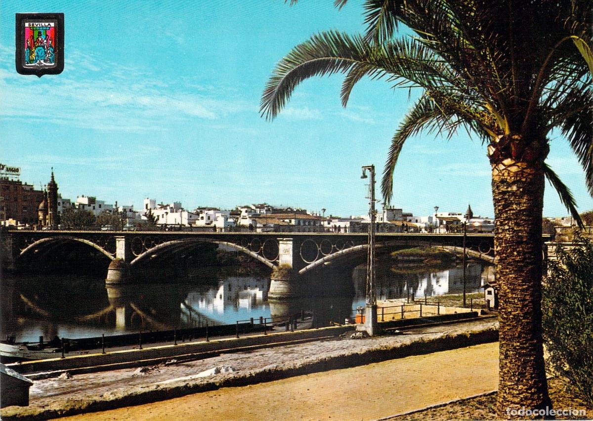 Postales: Postal de Sevilla Puente de Triana con Palmera