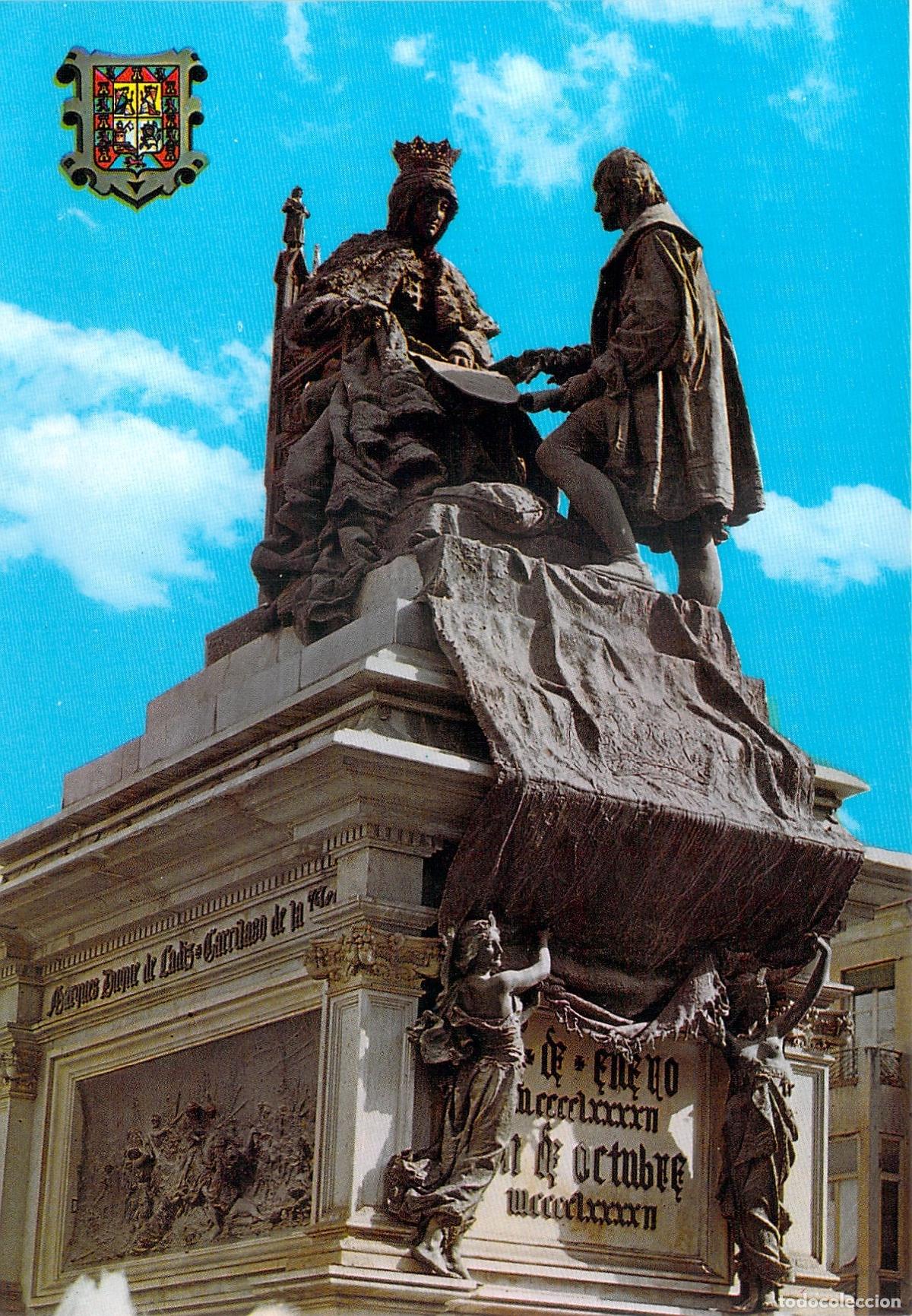 Postales: Postal de Granada, Monumento a Isabel la Cat&oacute;lica y Crist&oacute;bal Col&oacute;n