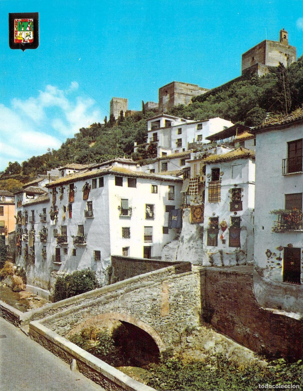 Postales: Postal de Granada, Carrera del Darro con la Alhambra al Fondo