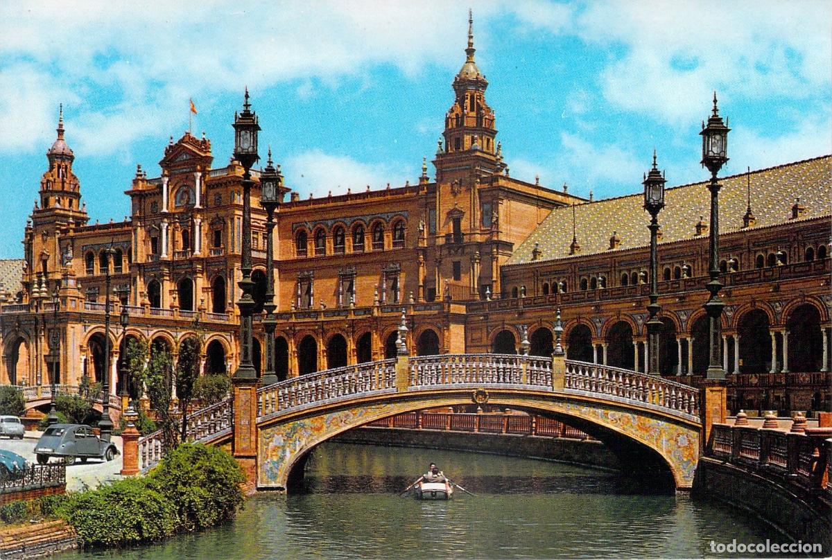 Postales: Postal de Sevilla - Vista Parcial de la Plaza de Espa&ntilde;a con Canal y Puente