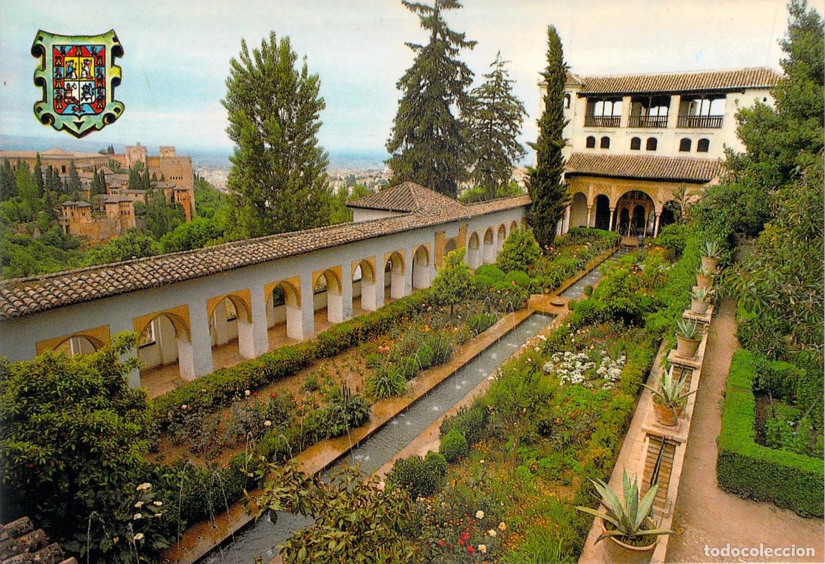 Postales: Postal de Granada: Jardines del Generalife y la Alhambra