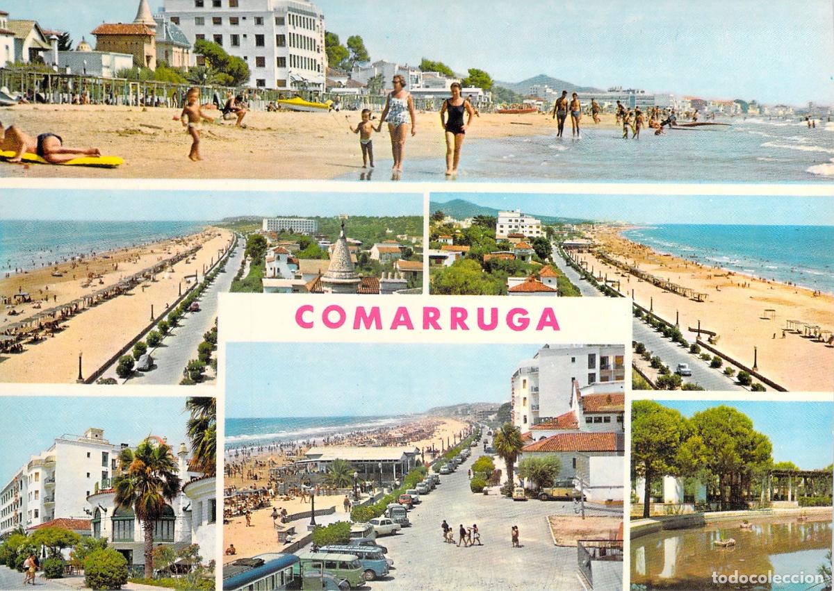 Postkarten: Postal de Comarruga Costa Dorada Tarragona Vistas de la Playa y Mapa