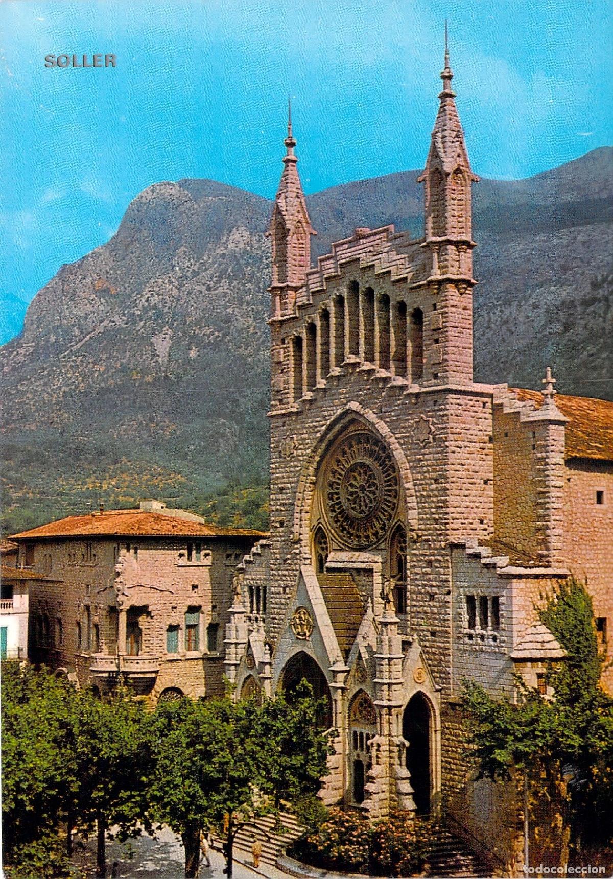 Postales: Postal de la Fachada de la Iglesia de S&oacute;ller, Mallorca