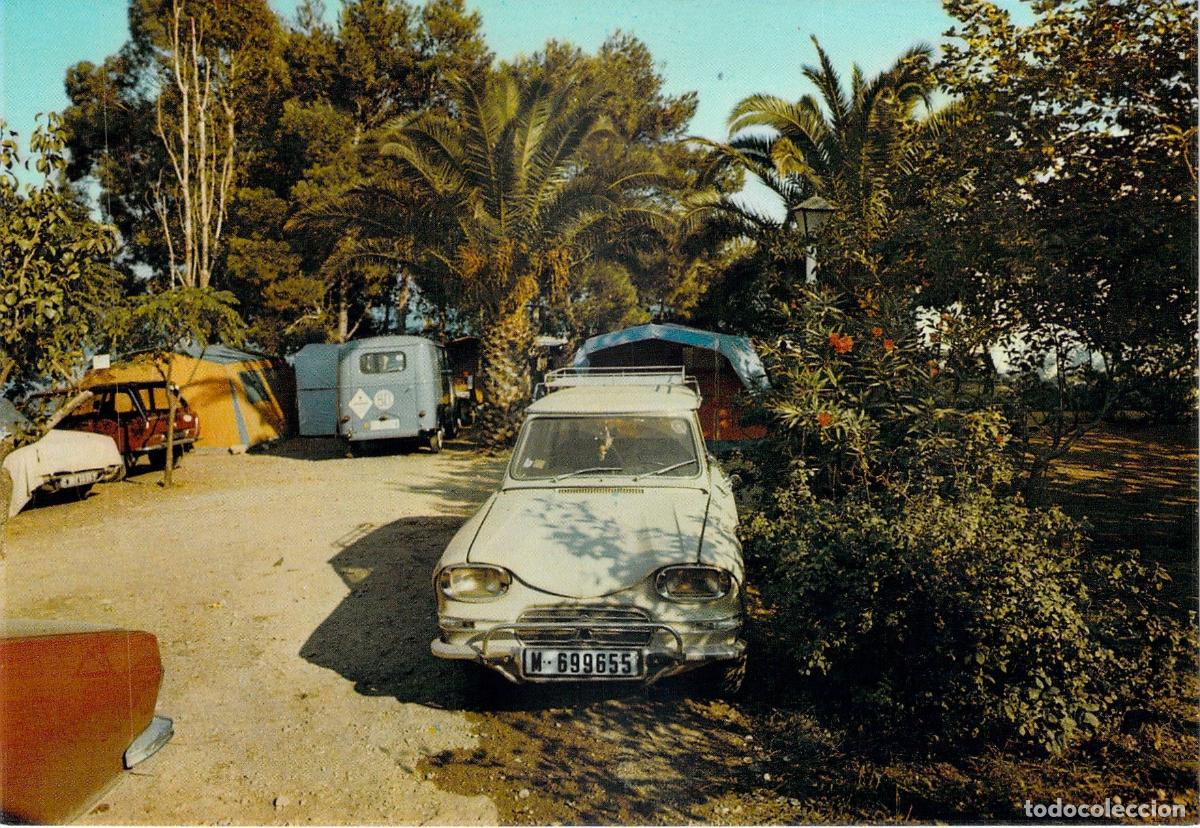 Postales: Postal Camping Los Alfaques Alcanar Playa con Coche Citro&euml;n Ami 6