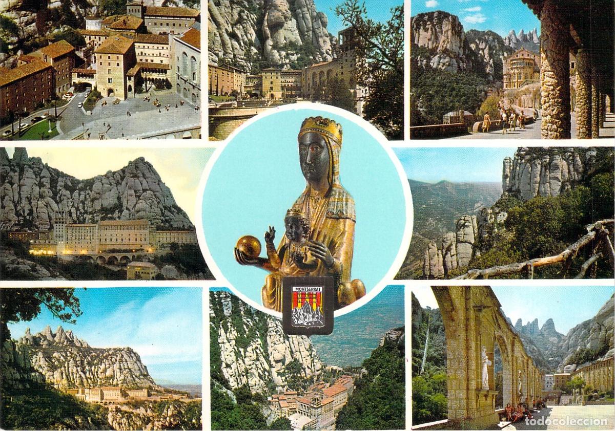 Postales: Postal de Montserrat con Vistas del Monasterio y la Virgen Moreneta