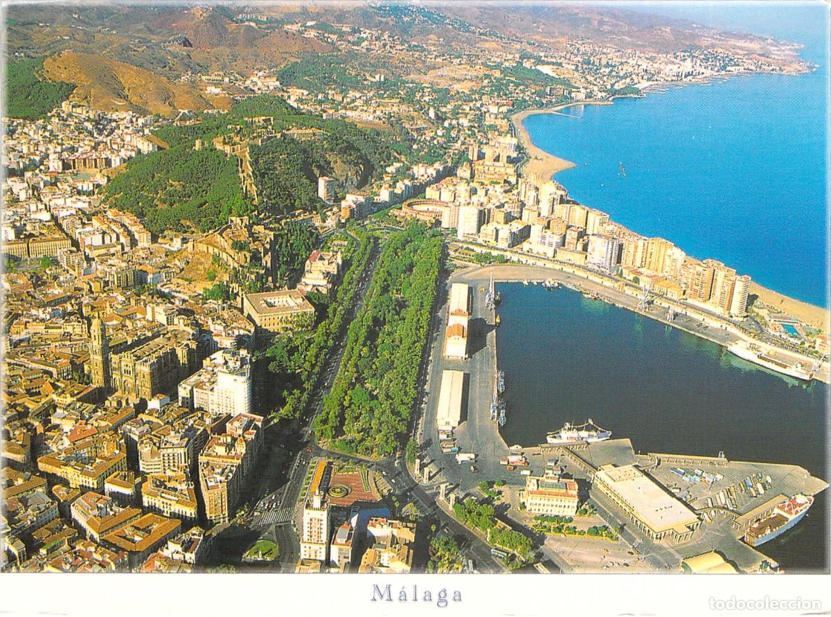 Postales: Postal Vista A&eacute;rea de M&aacute;laga y Puerto, Costa del Sol