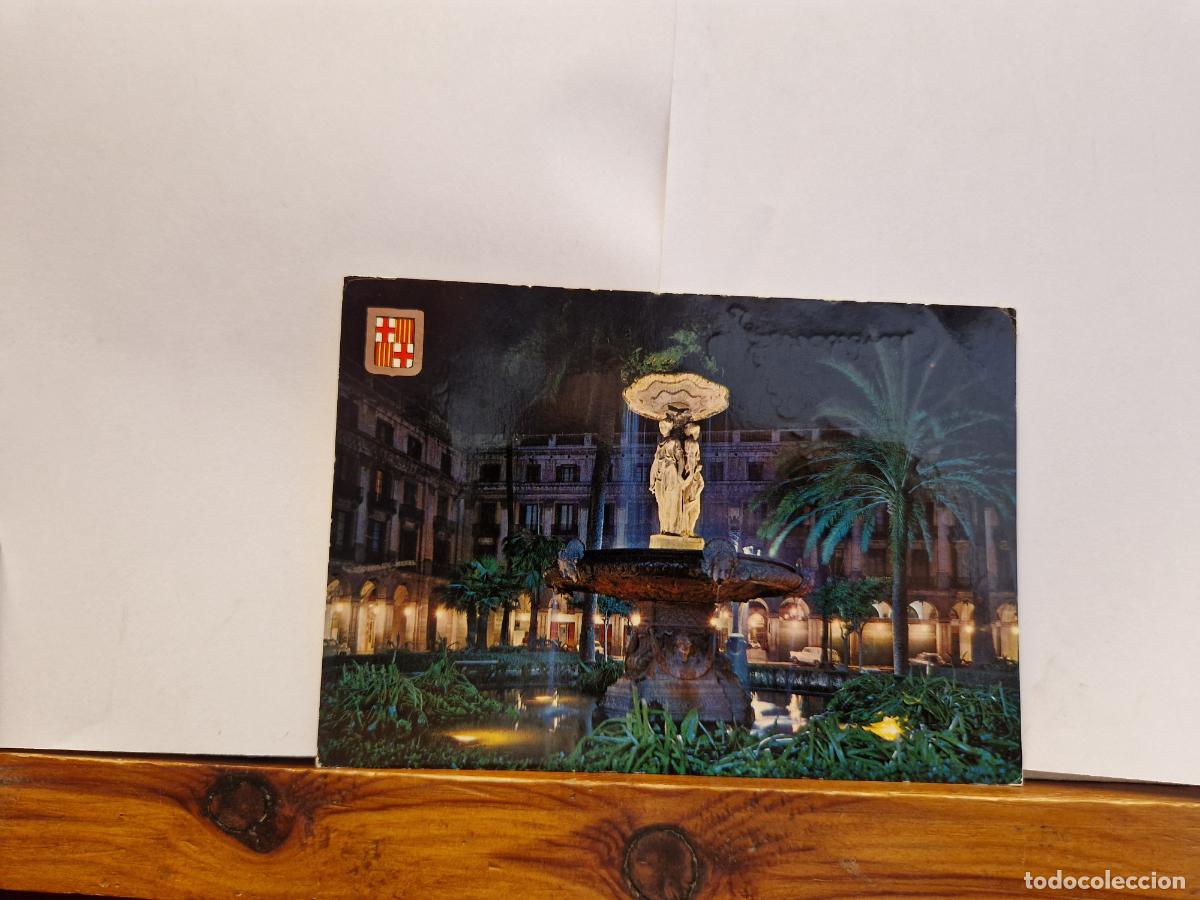 Postales: BONITA POSTAL CIRCULADA. BARCELONA. PLAZA REAL VISTA NOCTURNA.